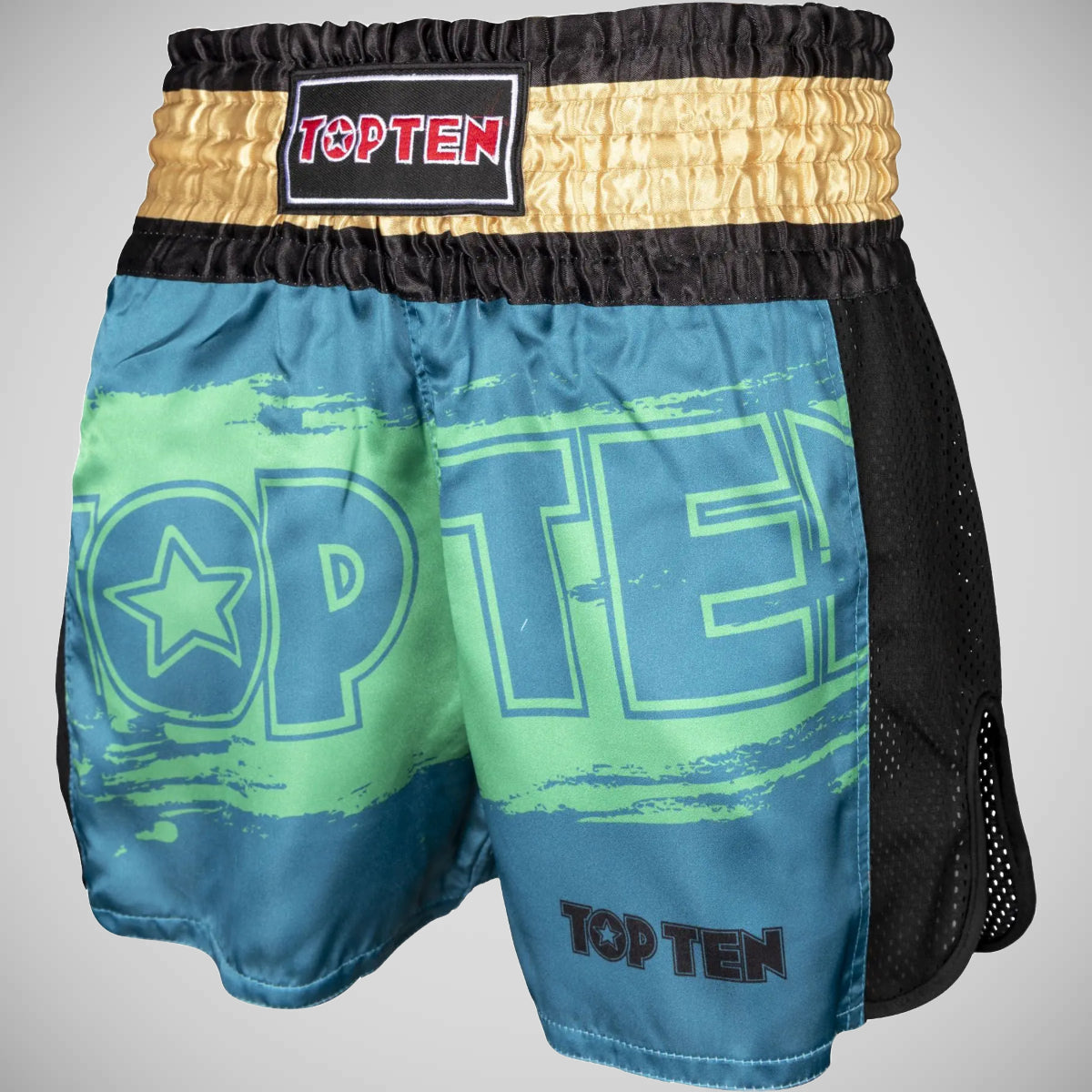 Top Ten Power Ink Kickboxing Shorts Green/Gold at Bytomic Trade and Wholesale