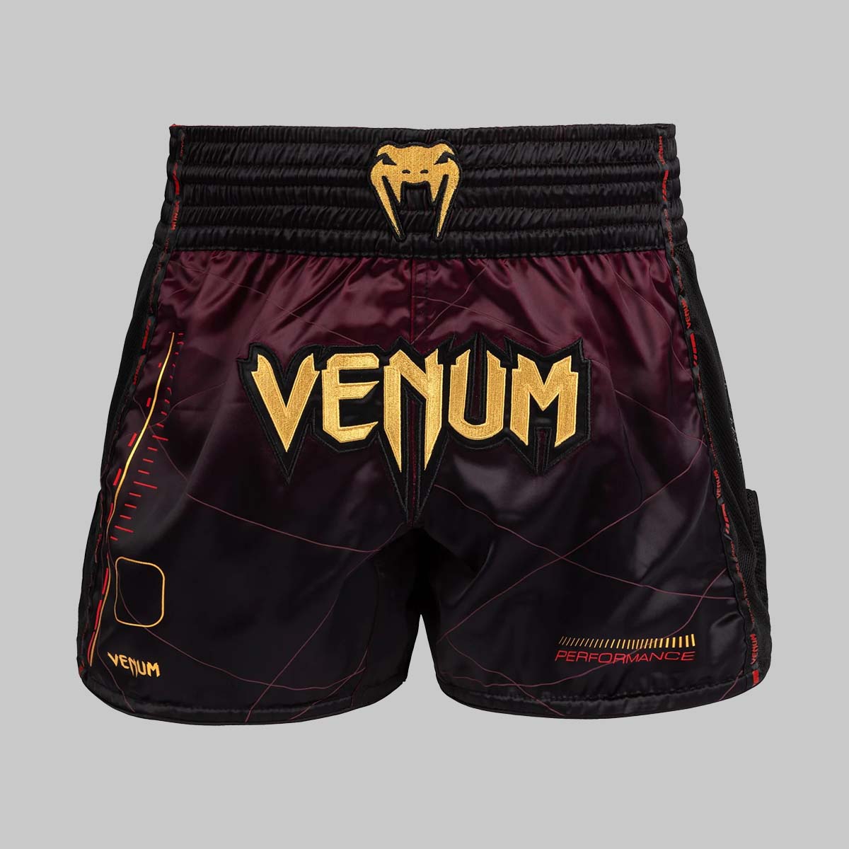 Venum Tactical XT Muay Thai Shorts Black/Burgundy/Gold at Bytomic Trade and Wholesale