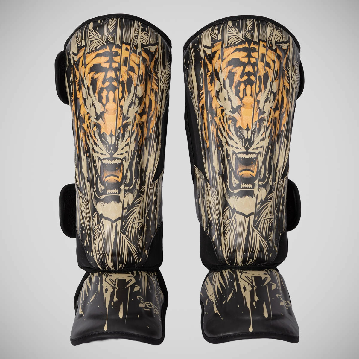 Venum Tiger Kids Shin Guards Black/Orange at Bytomic Trade and Wholesale