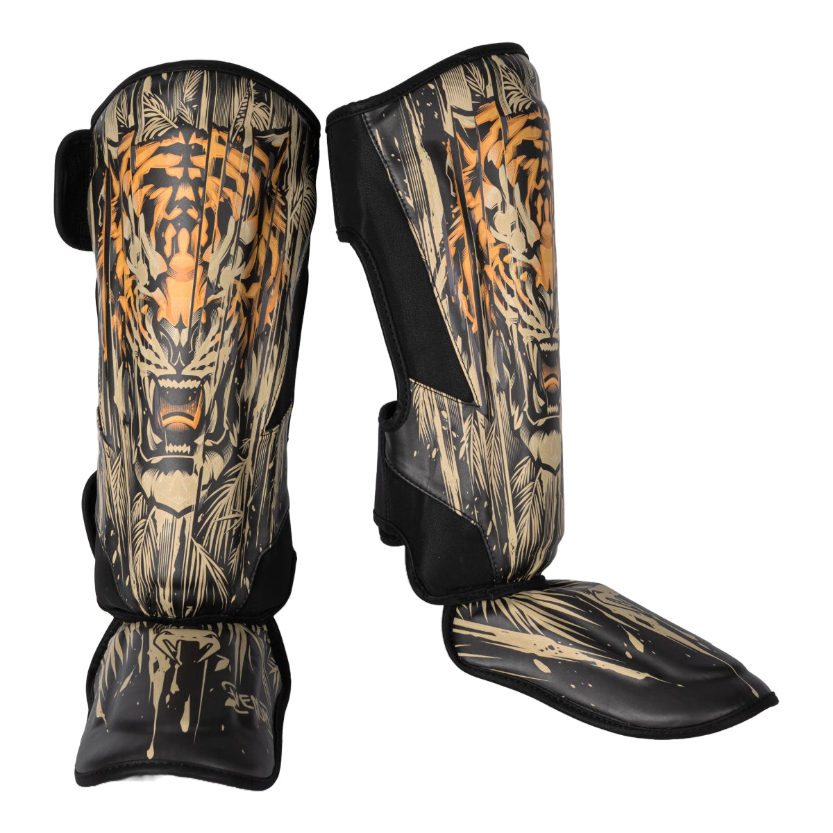 Venum Tiger Kids Shin Guards Black/Orange at Bytomic Trade and Wholesale