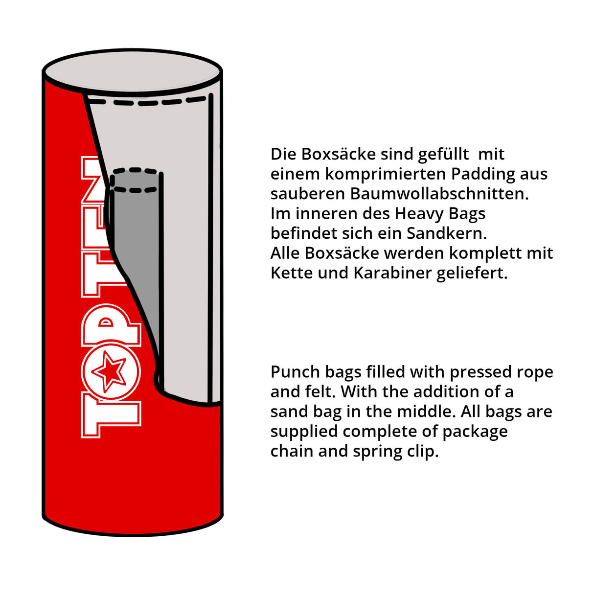 TOP TEN Punching bag Heavy Bag “TOP TEN” (filled) blackred at Bytomic Trade and Wholesale