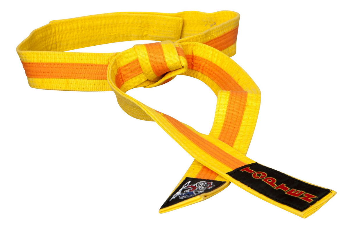 TOP TEN Karate belt “KAMPFKATZEN” twotone orangegreen Yellow - Orange at Bytomic Trade and Wholesale