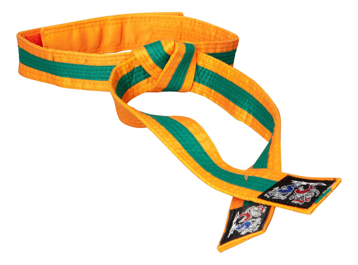 TOP TEN Karate belt “KAMPFKATZEN” twotone orangegreen Orange - Green at Bytomic Trade and Wholesale