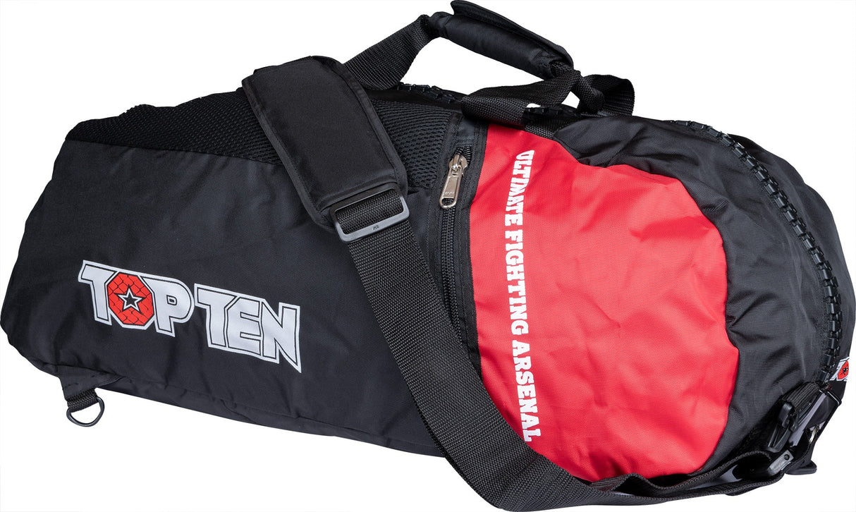 TOP TEN BackpackSportsbagDufflebag combination “UFA” 75 cm x 30 cm x 35 cm blackred at Bytomic Trade and Wholesale