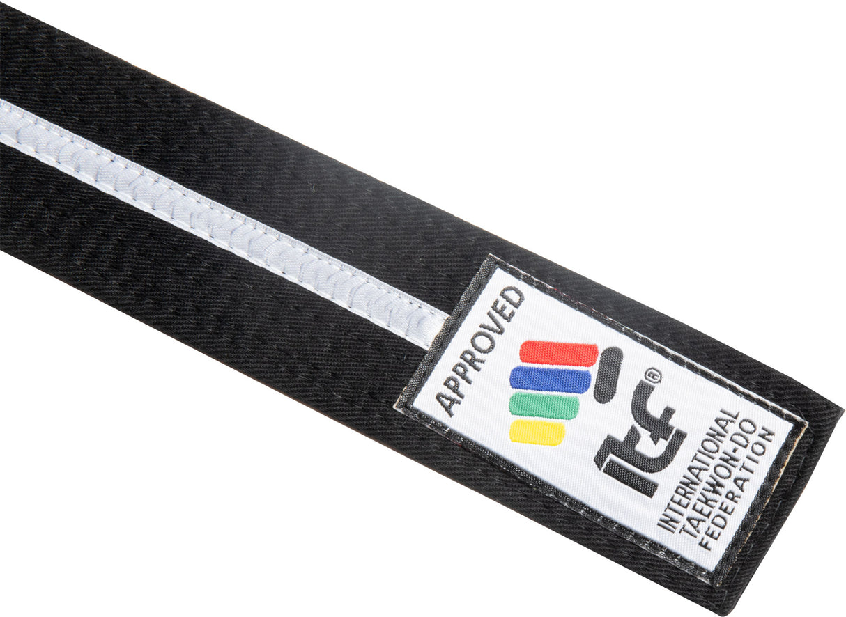 TOP TEN TaekwonDo belt “ITF Junior” blackwhite at Bytomic Trade and Wholesale