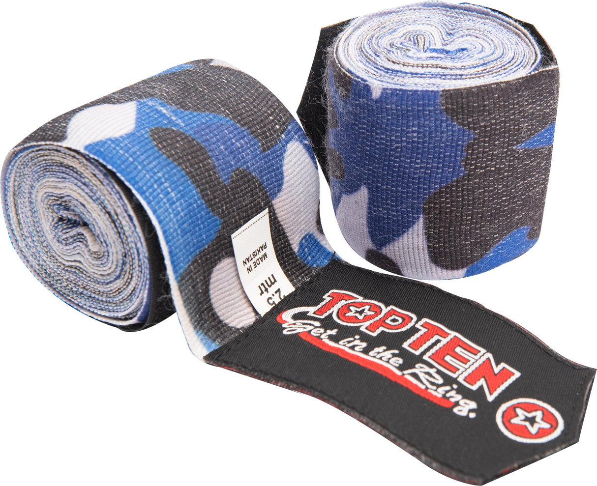 TOP TEN HandWrap elastic boxing bandage “Military” 5 cm x 250 cm camouflageblack Camouflage - Blue at Bytomic Trade and Wholesale