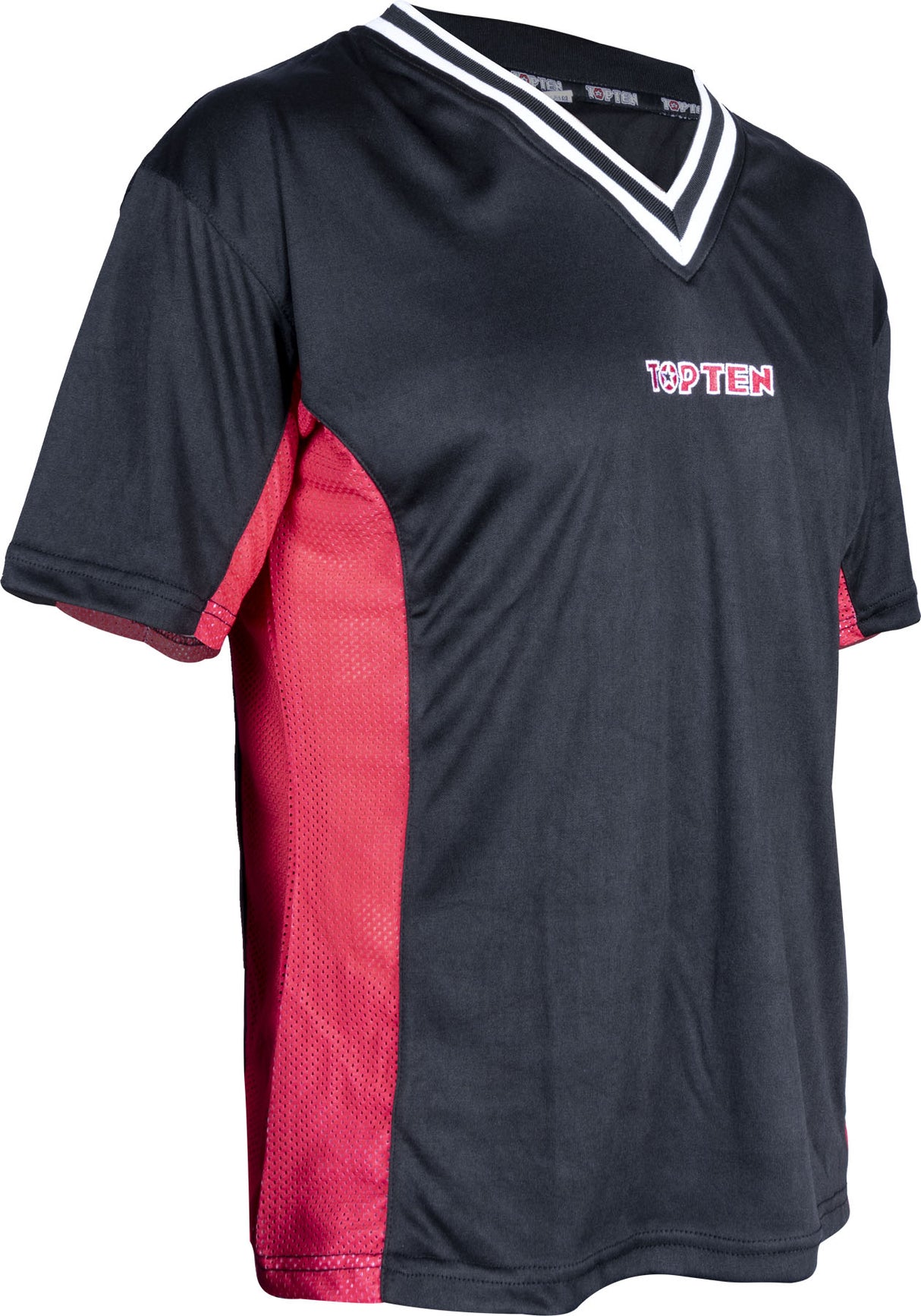 TOP TEN TShirt VNeck for kickboxing “SlimFit” = Black - Red 120 cm 120 at Bytomic Trade and Wholesale