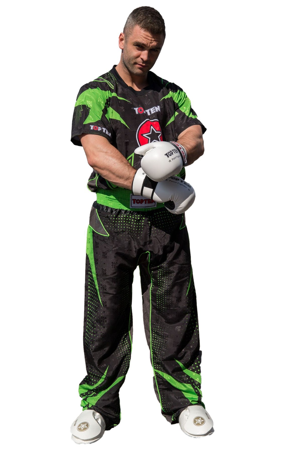 TOP TEN Kickboxing uniform “Future” = blackgray Black - Green 180 cm L at Bytomic Trade and Wholesale