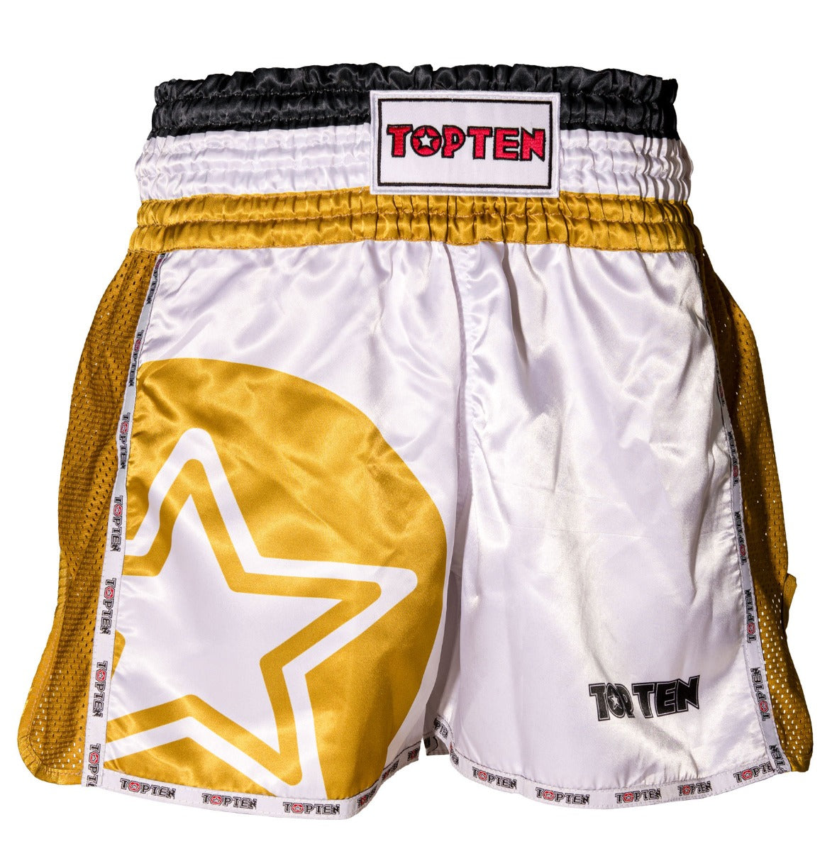 TOP TEN ThaiboxShorts “STAR” White - Gold XS at Bytomic Trade and Wholesale