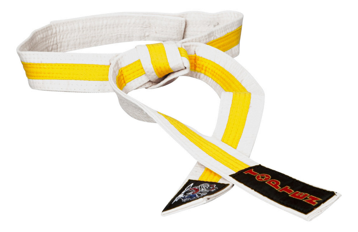 TOP TEN Karate belt “KAMPFKATZEN” twotone orangegreen White - Yellow at Bytomic Trade and Wholesale