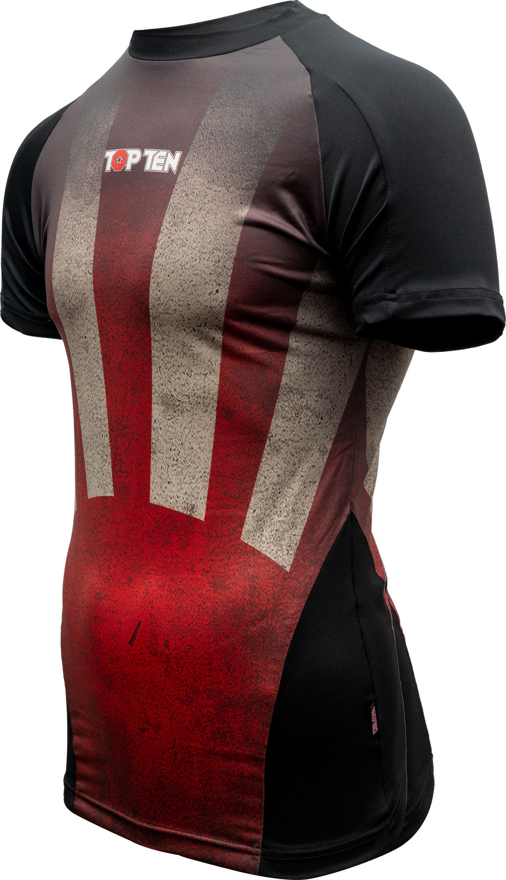 TOP TEN MMA Rash Guard with motif “Sunrise” short sleeve blackred at Bytomic Trade and Wholesale
