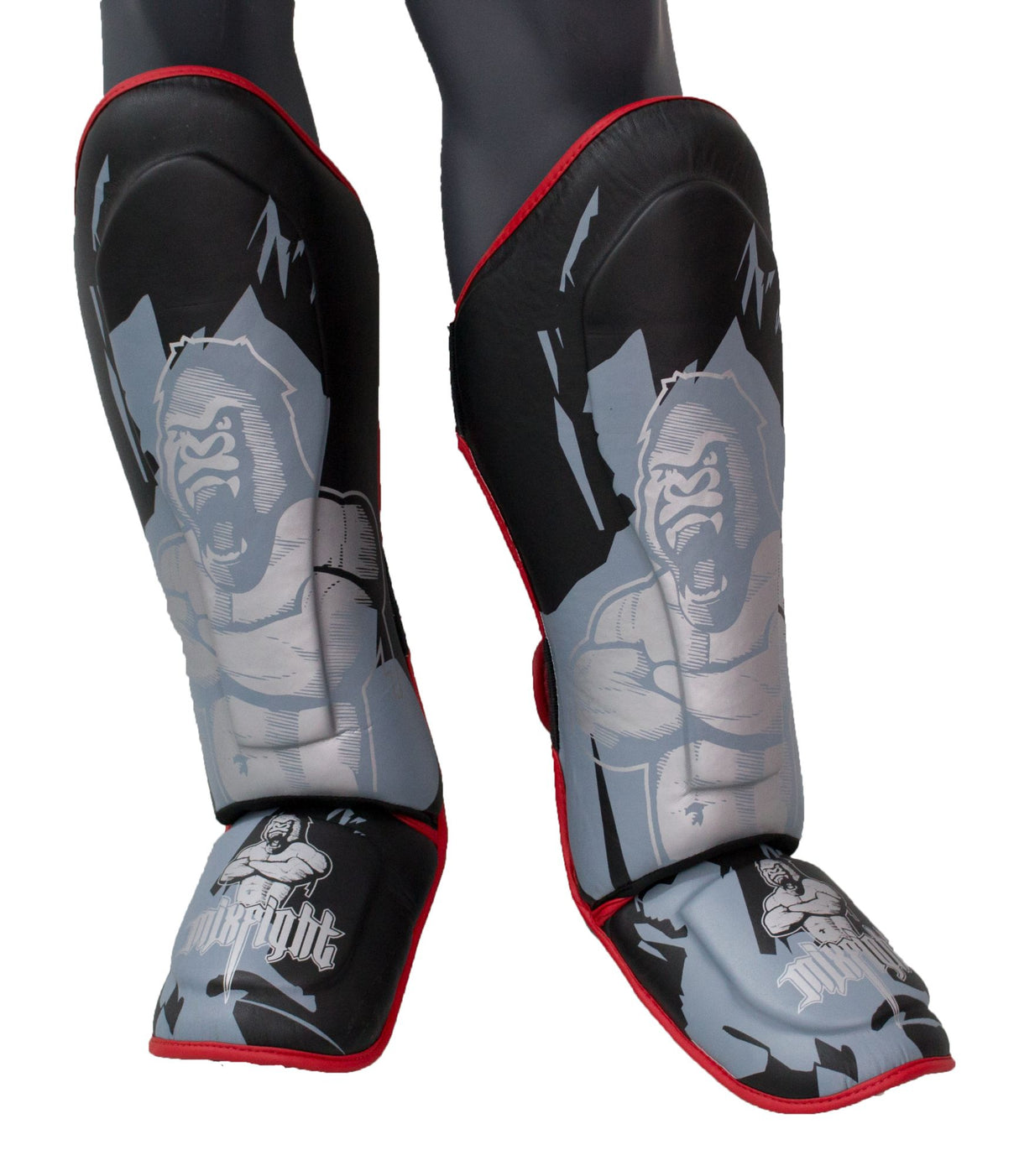TOP TEN Shin Guard “Mix Fight Gorilla” for Thaiboxen K1 und MMA blackgrey Black - Gray XL at Bytomic Trade and Wholesale