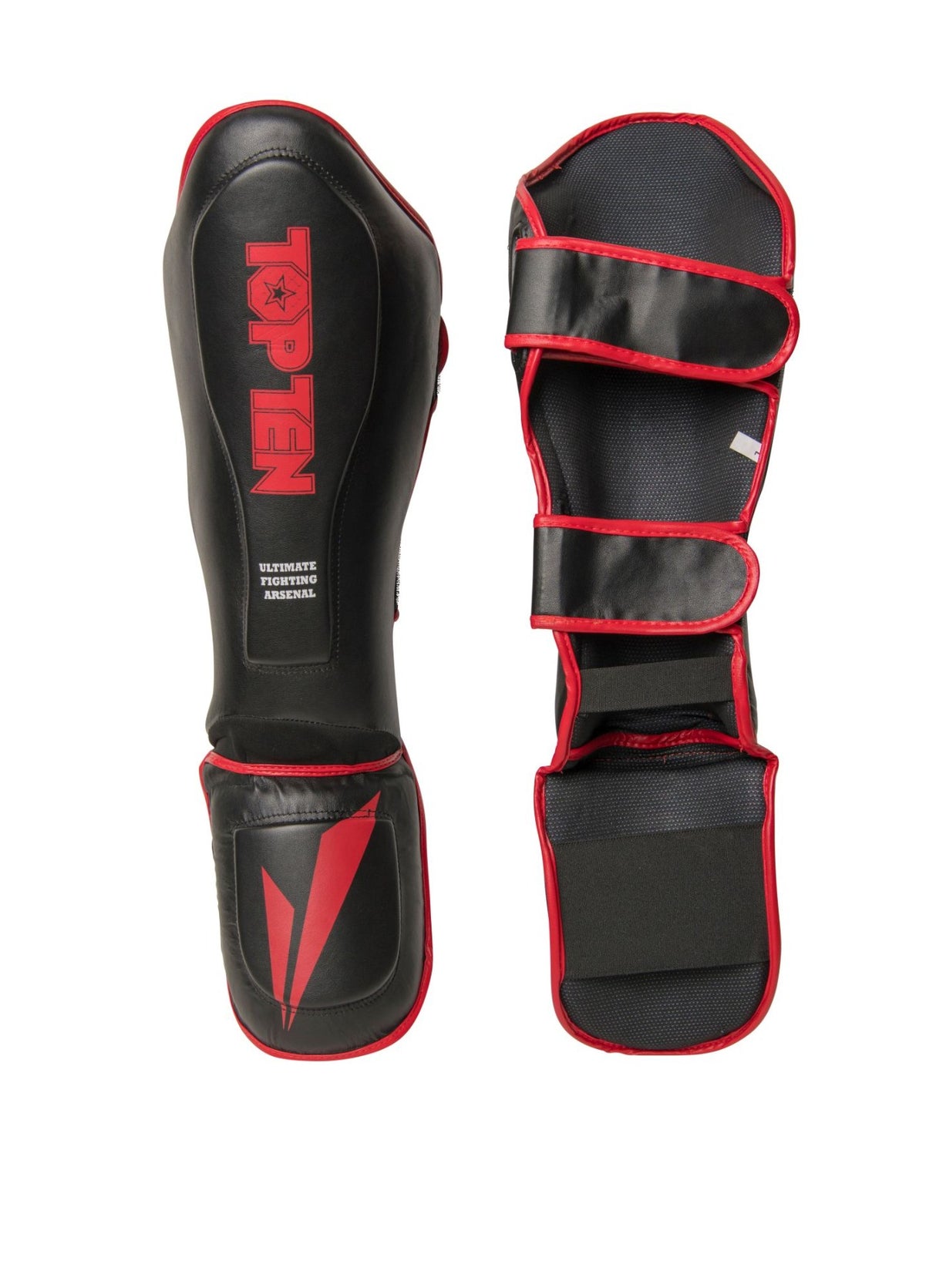 TOP TEN Shin Guard “Triangle II Neo” for Thaiboxing K1 und MMA blackred at Bytomic Trade and Wholesale
