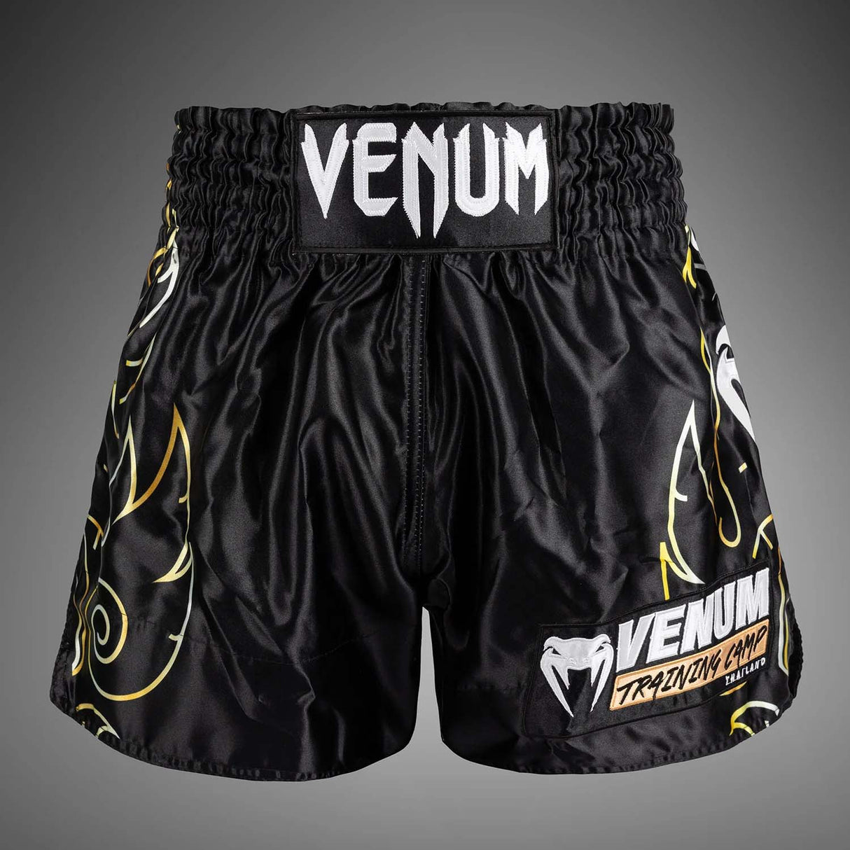 Venum VTC Flames Muay Thai Shorts Black/Gold at Bytomic Trade and Wholesale