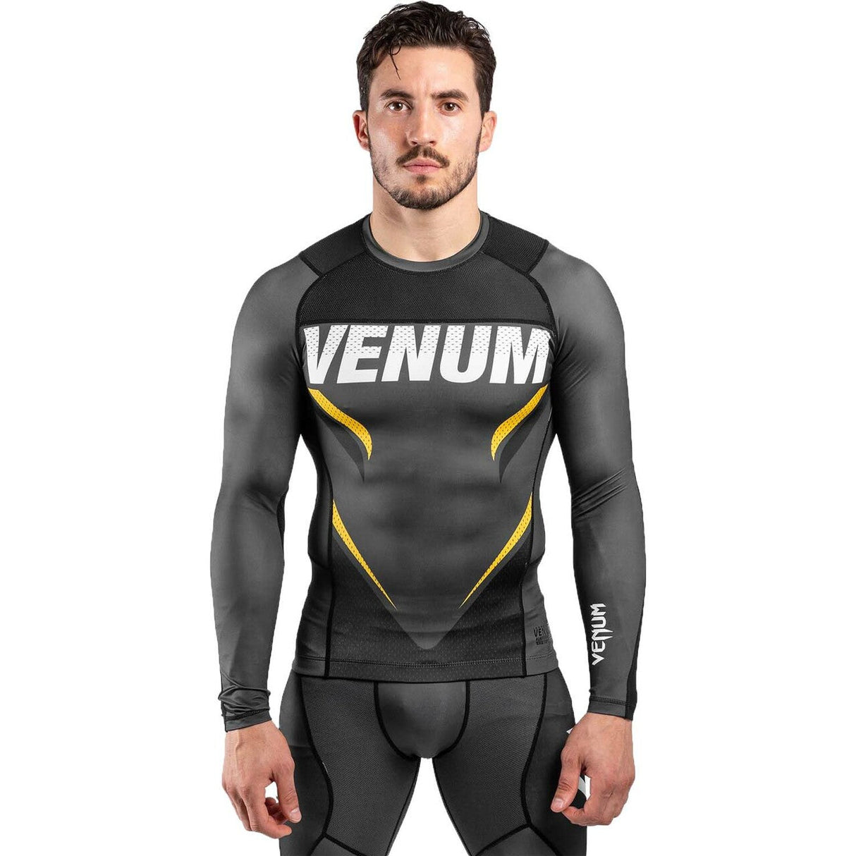 Venum One FC Impact Long Sleeve Rash Guard Grey/Yellow Small at Bytomic Trade and Wholesale