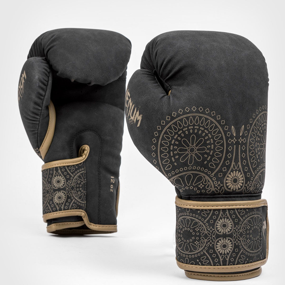 Black/Brown Venum Santa Muerte Dark Side Boxing Gloves at Bytomic Trade and Wholesale
