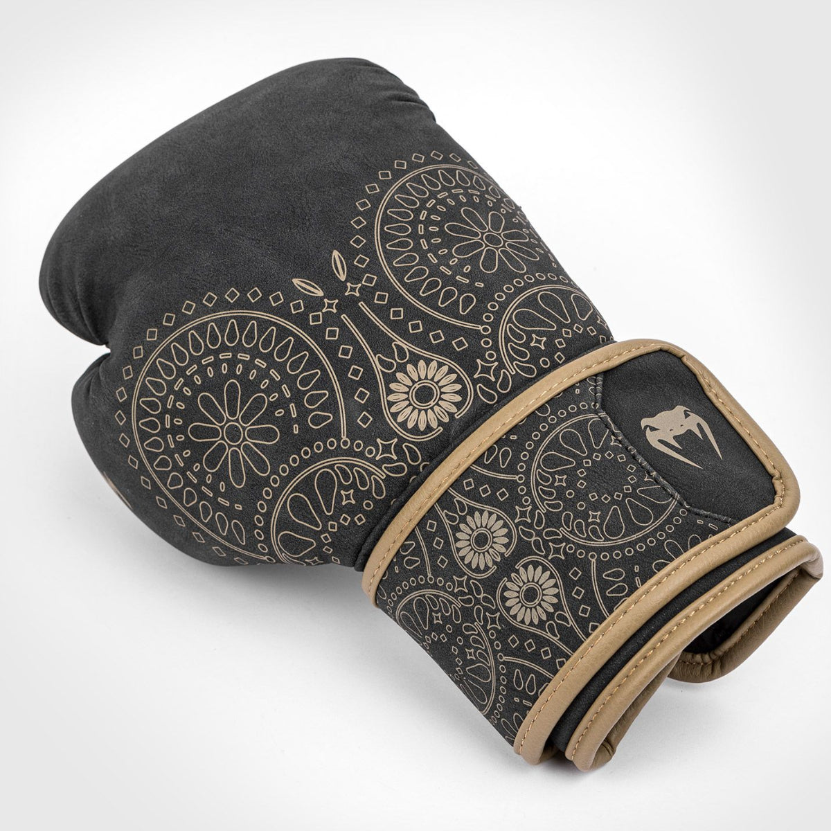 Black/Brown Venum Santa Muerte Dark Side Boxing Gloves at Bytomic Trade and Wholesale