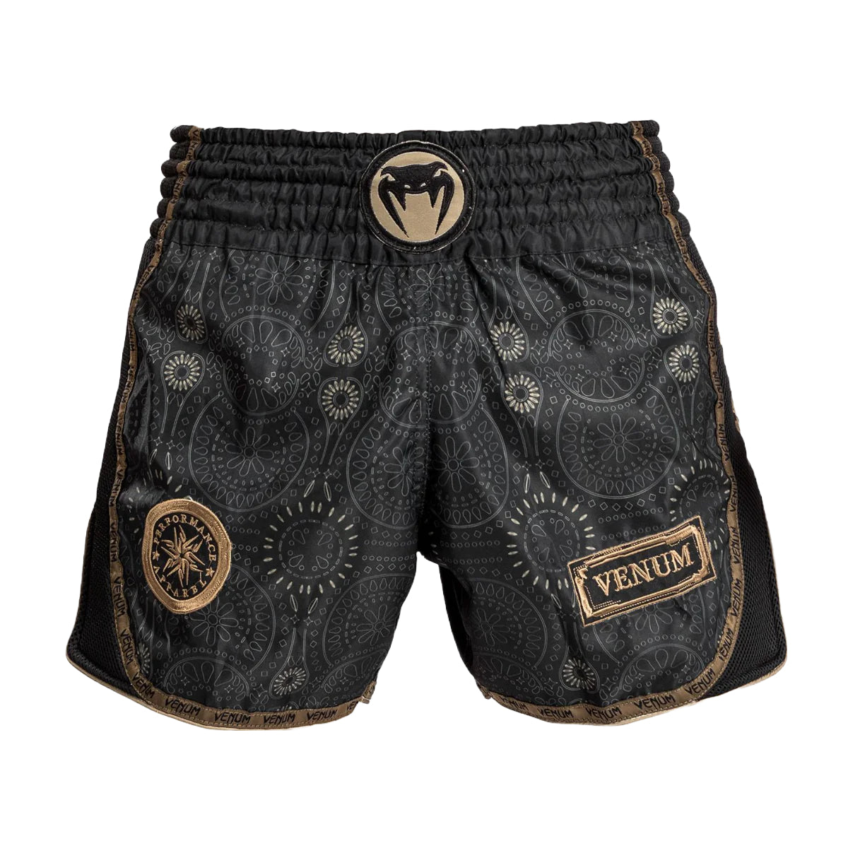 Black/Brown Venum Santa Muerte Dark Side Muay Thai Shorts at Bytomic Trade and Wholesale