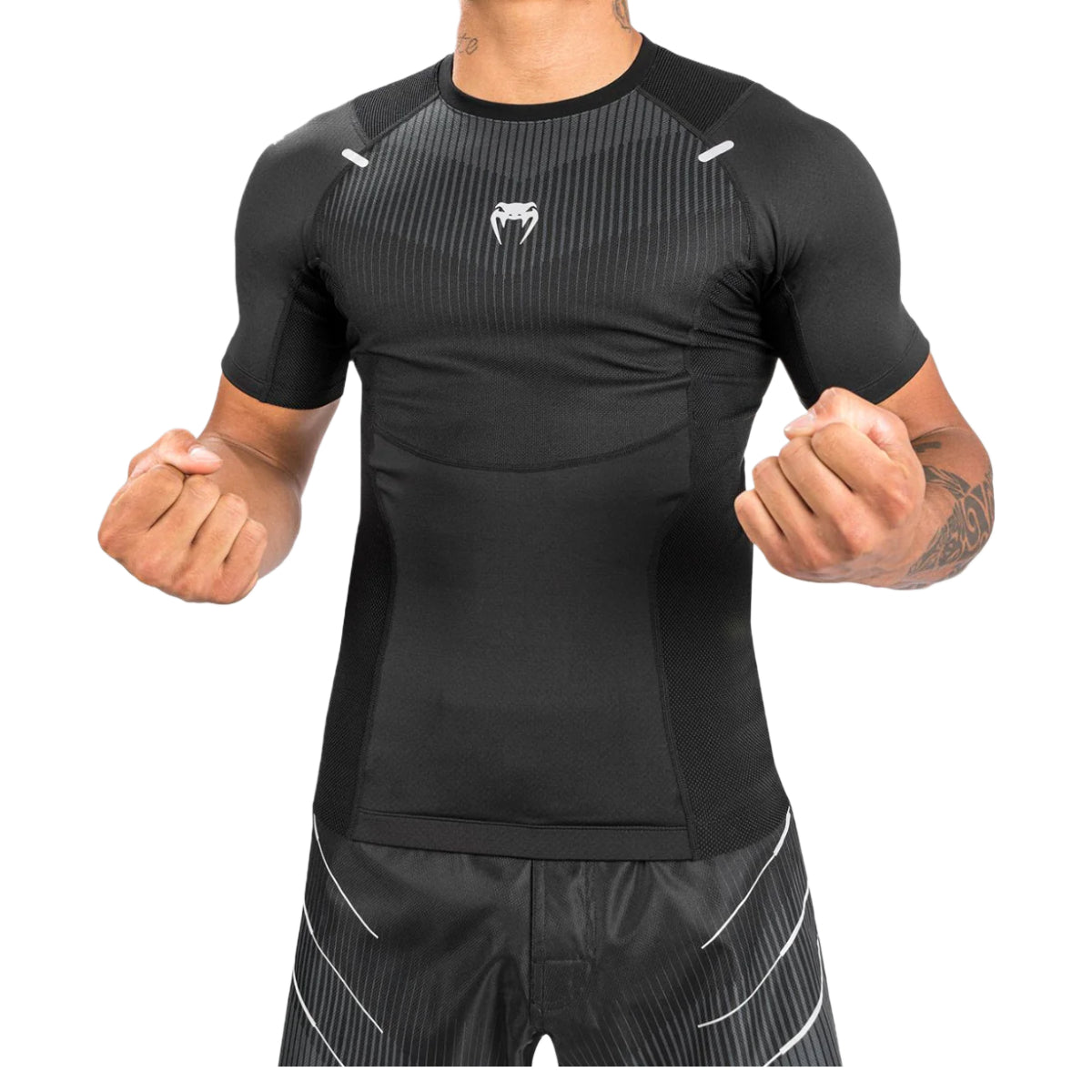 Black/Grey Venum Biomecha Short Sleeve Rash Guard at Bytomic Trade and Wholesale