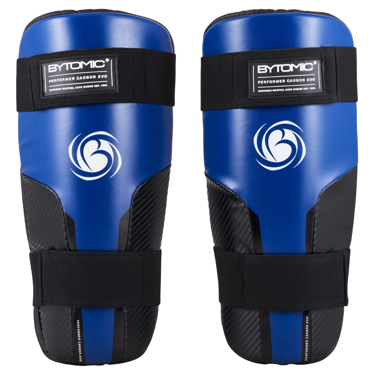 Black/Blue Bytomic Performer Carbon Evo Shin Guards at Bytomic Trade and Wholesale