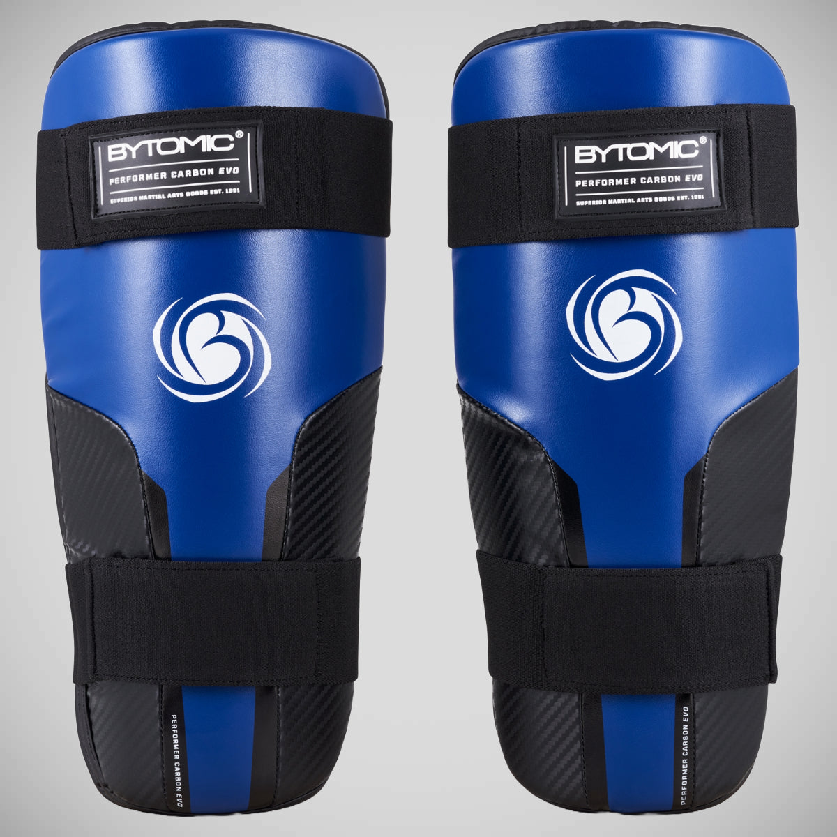 Black/Blue Bytomic Performer Carbon Evo Shin Guards at Bytomic Trade and Wholesale