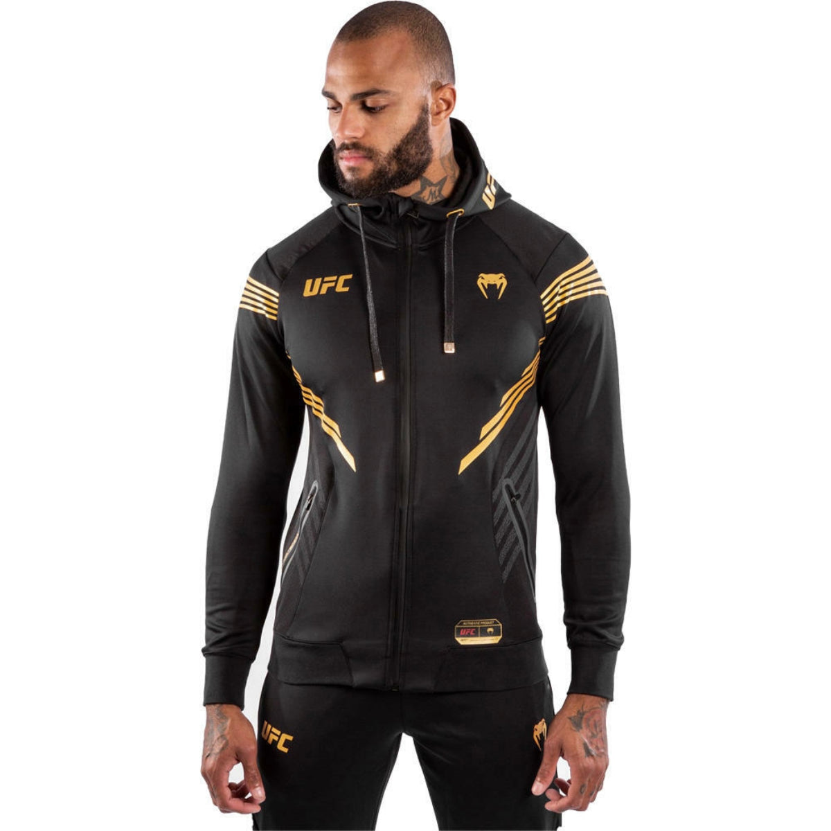 Black/Gold Venum UFC Authentic Fight Night Walkout Zipped Hoodie at Bytomic Trade and Wholesale