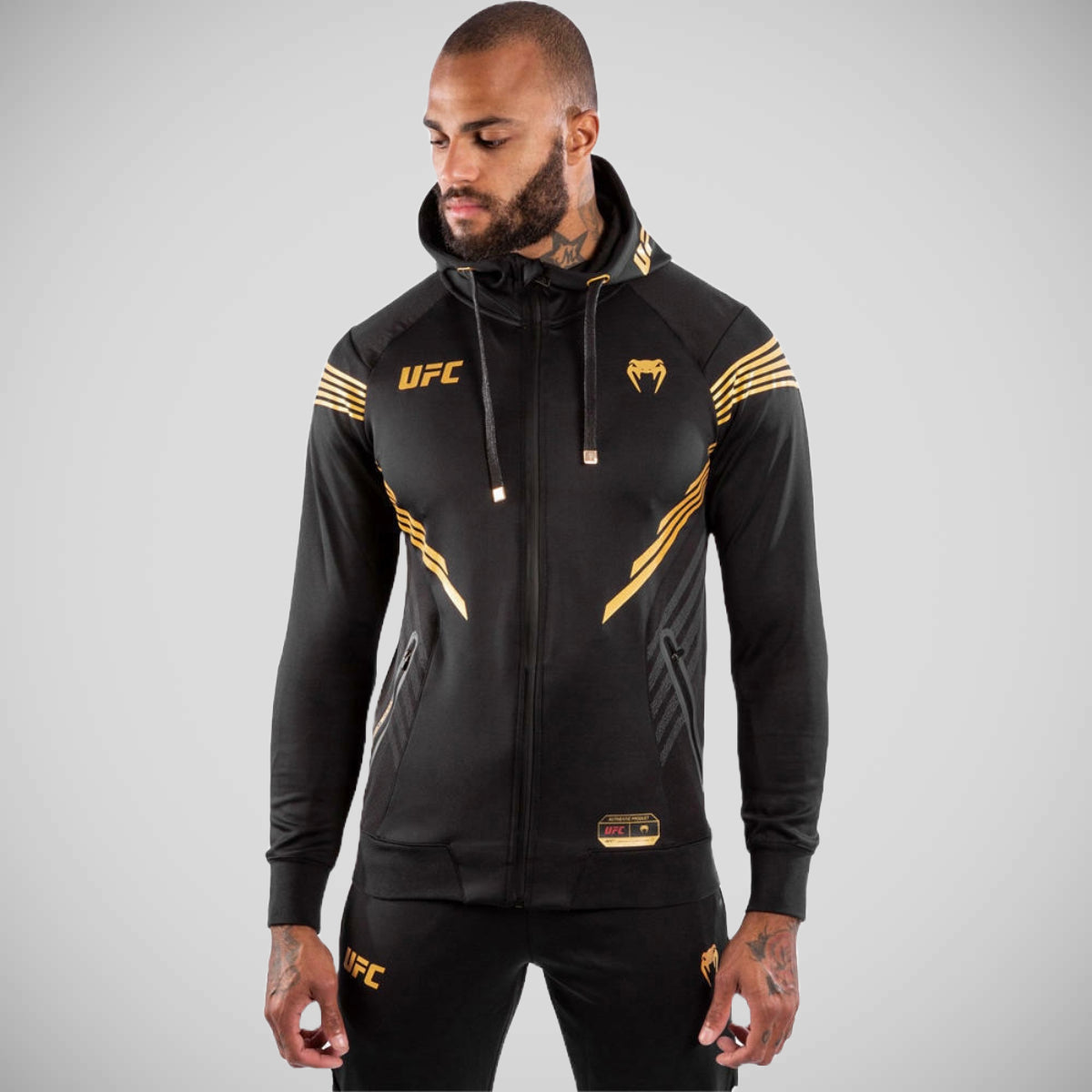 Black/Gold Venum UFC Authentic Fight Night Walkout Zipped Hoodie at Bytomic Trade and Wholesale
