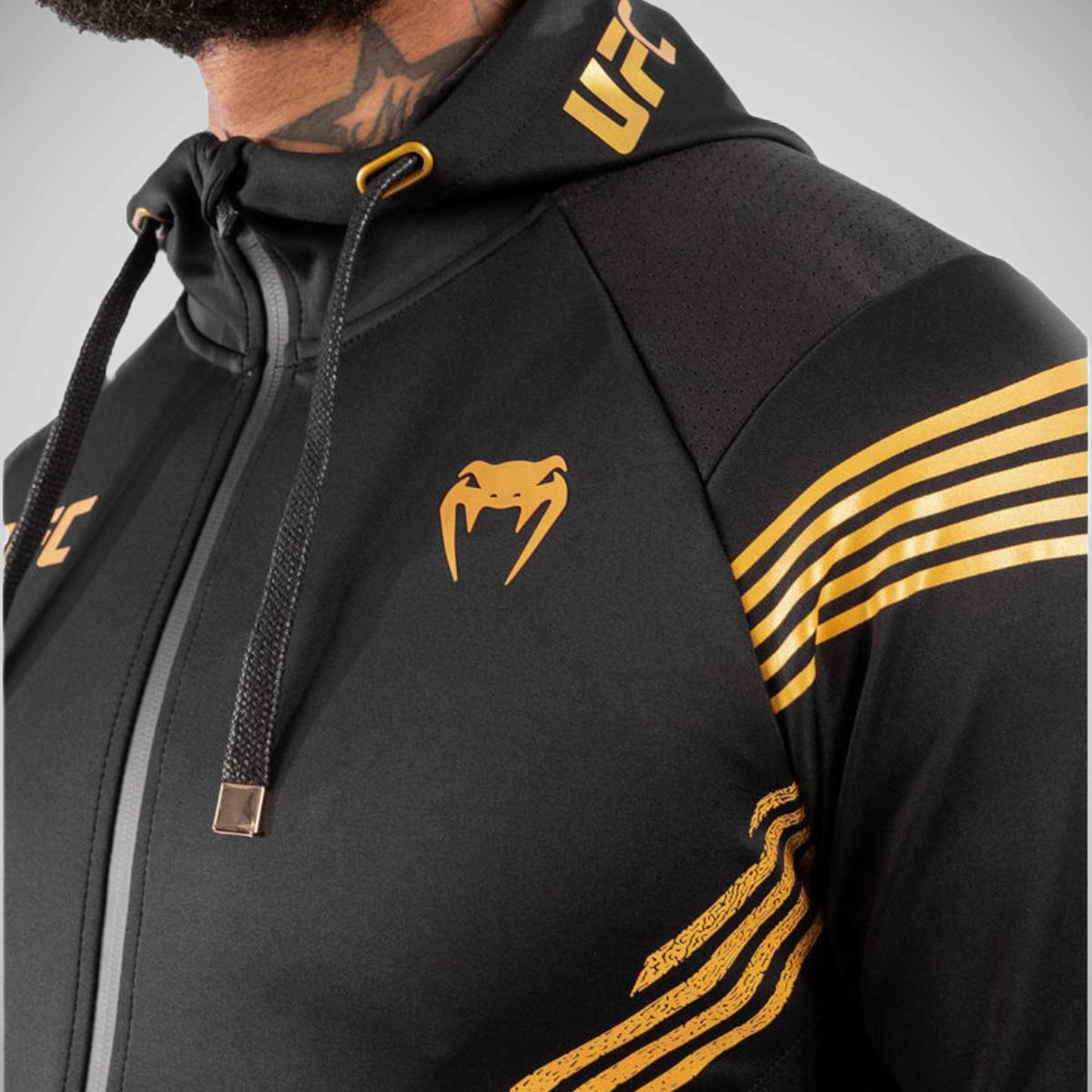 Black/Gold Venum UFC Authentic Fight Night Walkout Zipped Hoodie at Bytomic Trade and Wholesale
