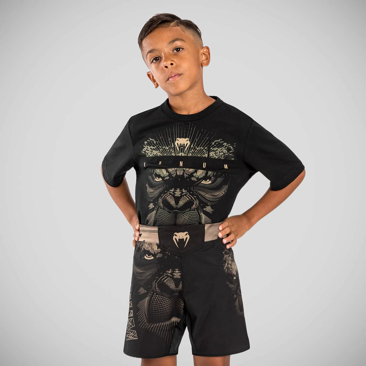 Black/Sand Venum Gorilla Jungle Kids Fight Shorts at Bytomic Trade and Wholesale