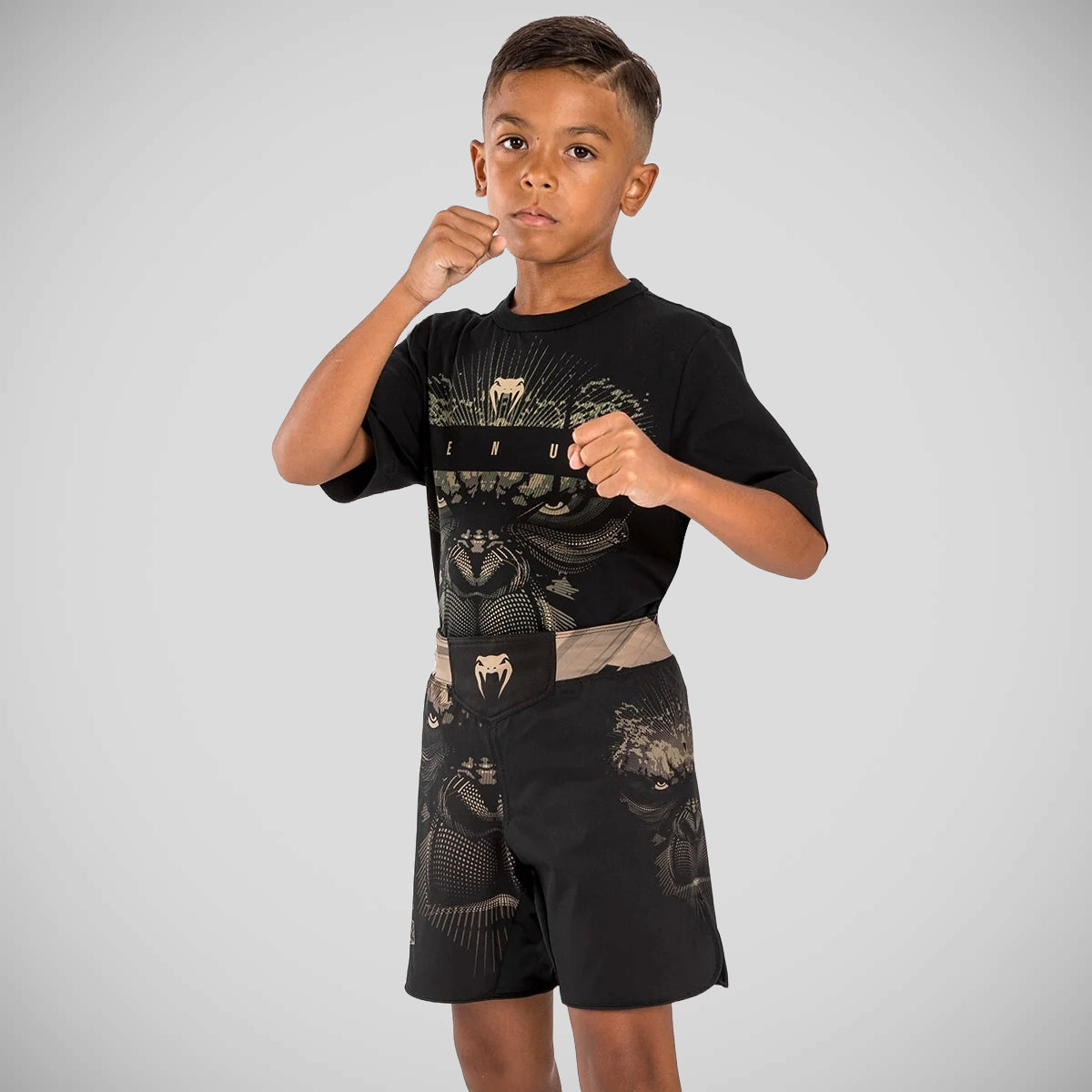 Black/Sand Venum Gorilla Jungle Kids Fight Shorts at Bytomic Trade and Wholesale