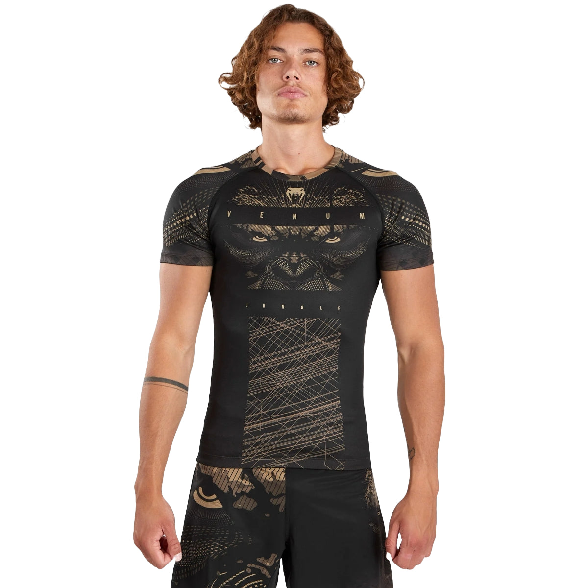 Black/Sand Venum Gorilla Jungle Short Sleeve Rash Guard at Bytomic Trade and Wholesale