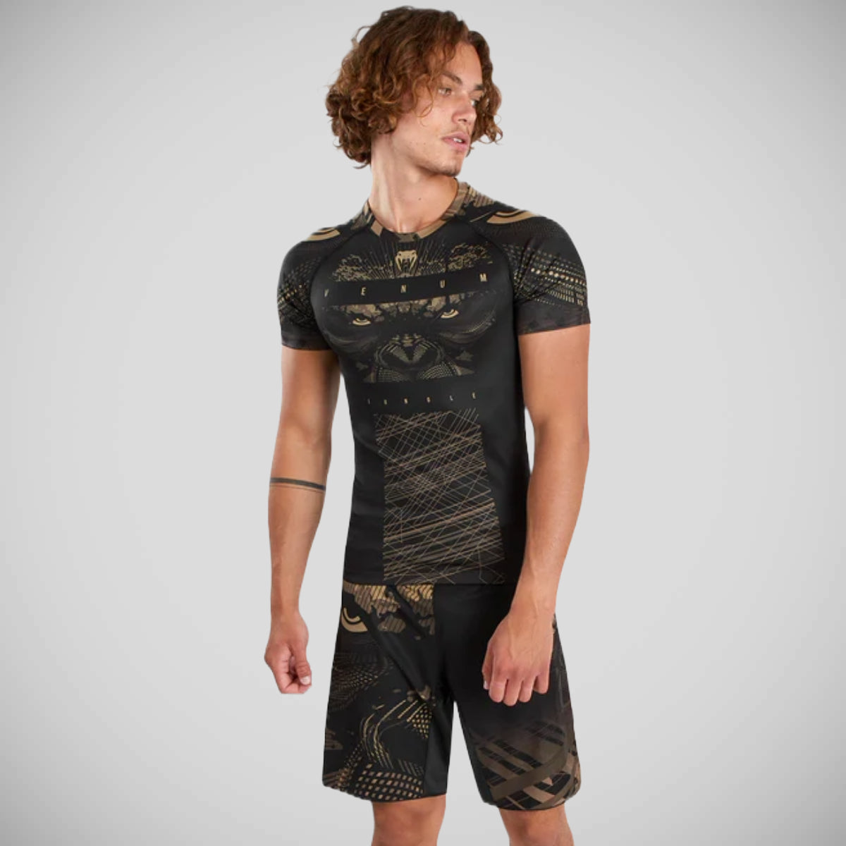 Black/Sand Venum Gorilla Jungle Short Sleeve Rash Guard at Bytomic Trade and Wholesale