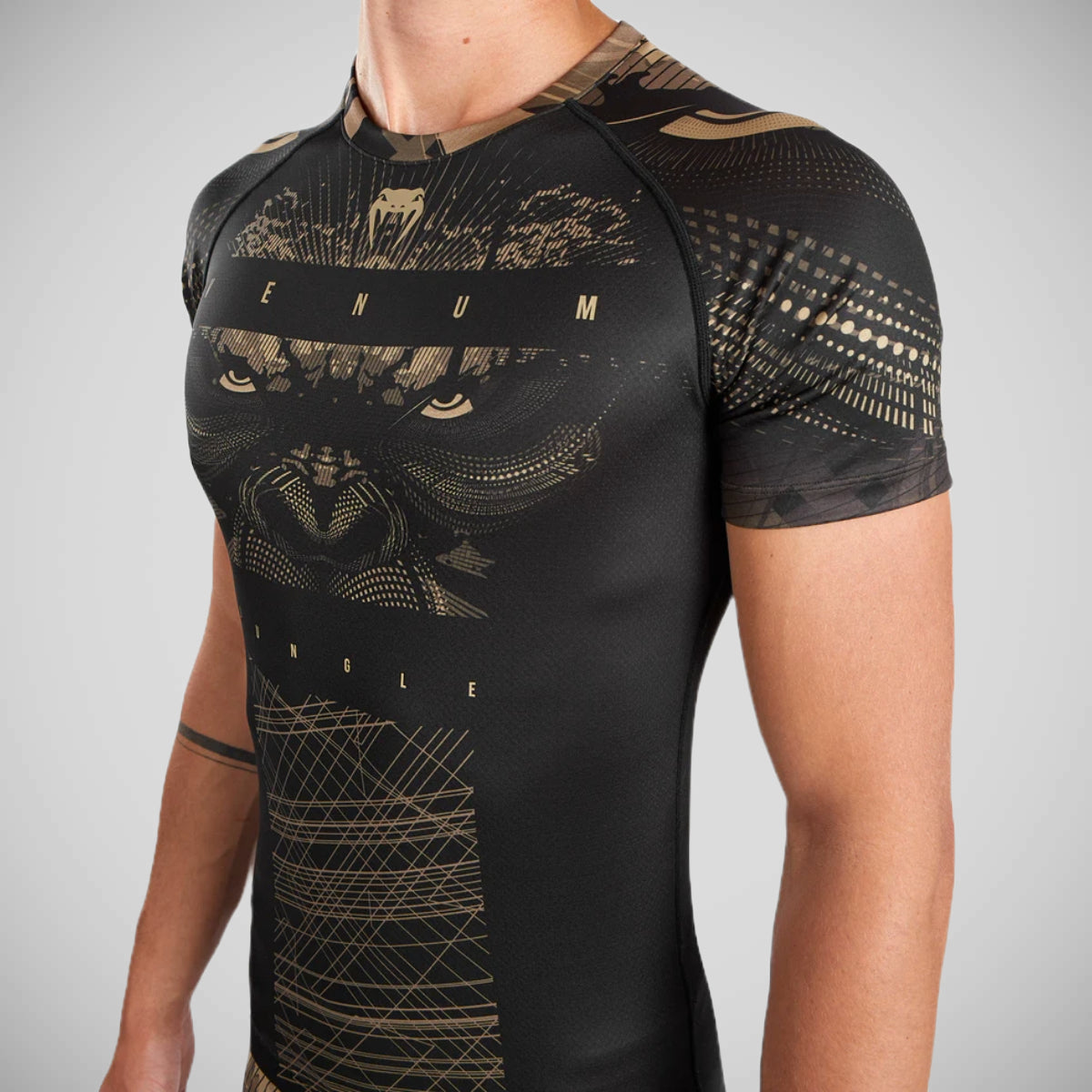 Black/Sand Venum Gorilla Jungle Short Sleeve Rash Guard at Bytomic Trade and Wholesale