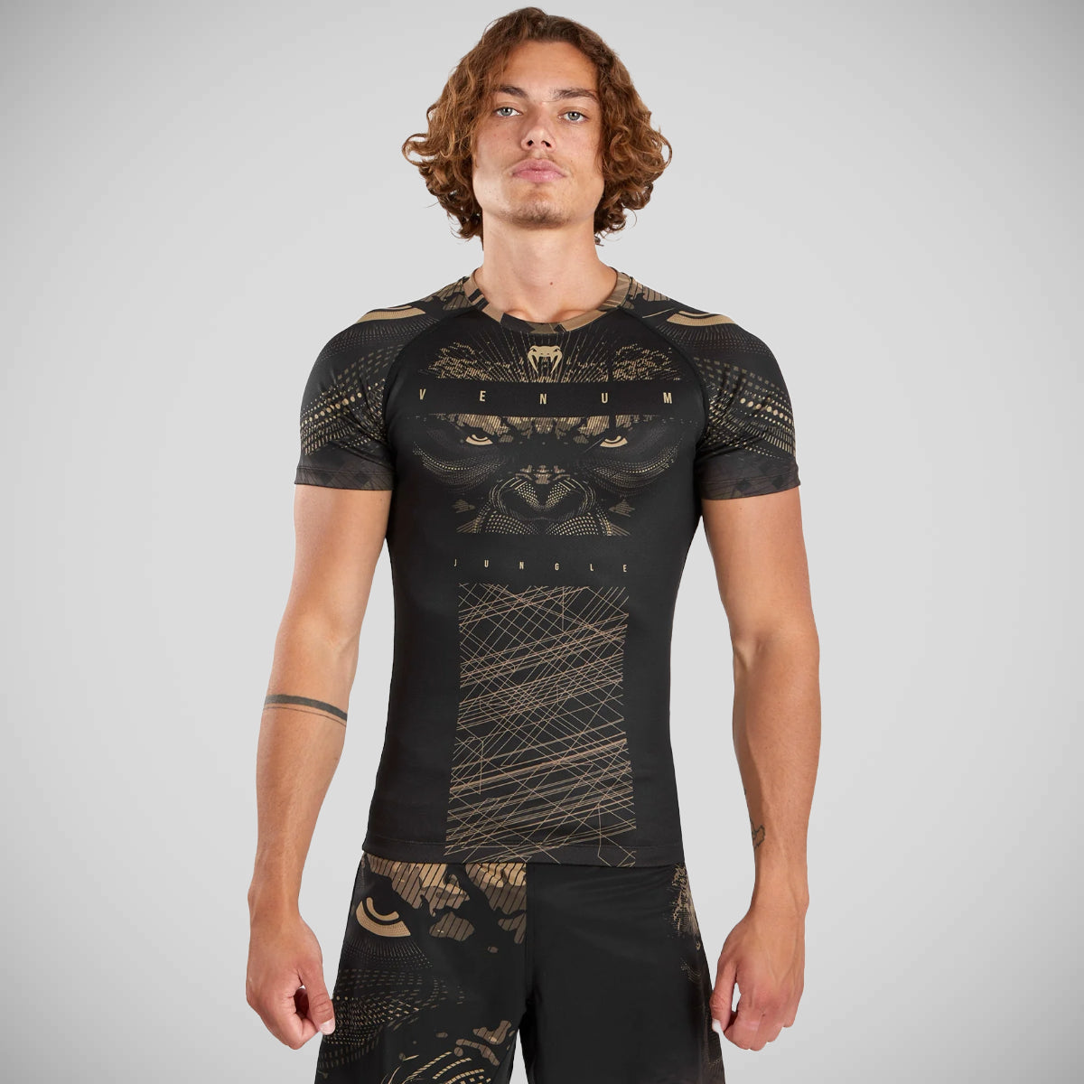 Black/Sand Venum Gorilla Jungle Short Sleeve Rash Guard at Bytomic Trade and Wholesale