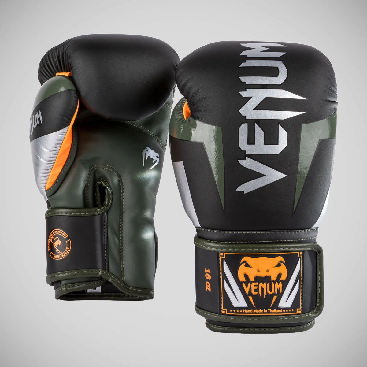 Black/Silver/Khaki Venum Elite Boxing Gloves at Bytomic Trade and Wholesale