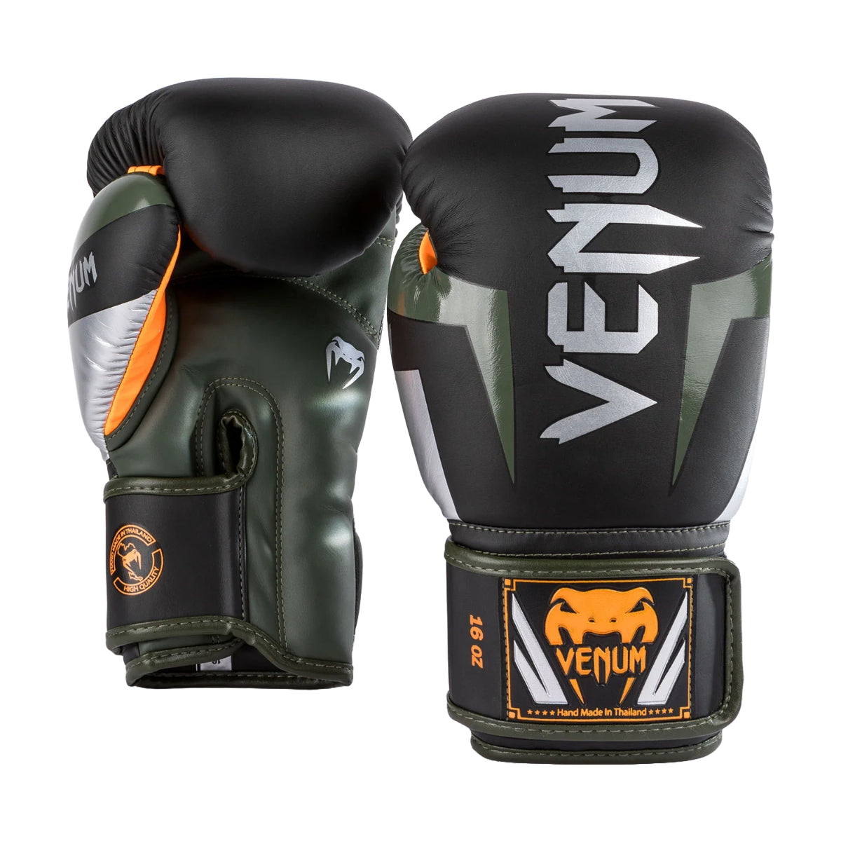 Black/Silver/Khaki Venum Elite Boxing Gloves at Bytomic Trade and Wholesale