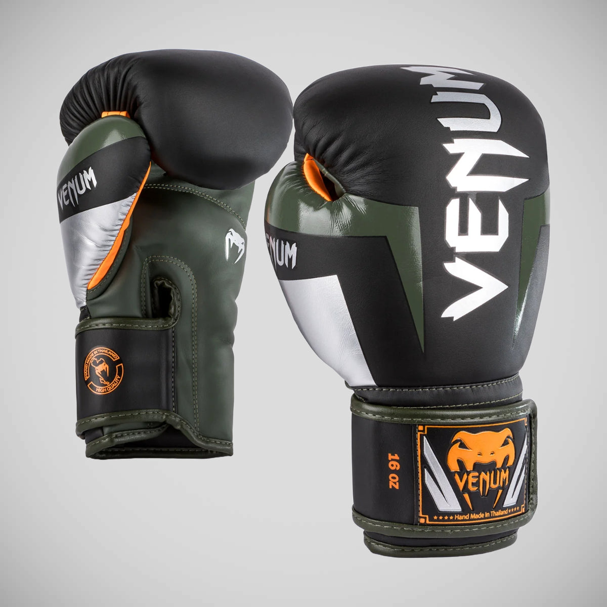 Black/Silver/Khaki Venum Elite Boxing Gloves at Bytomic Trade and Wholesale