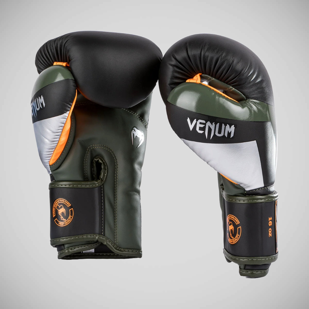 Black/Silver/Khaki Venum Elite Boxing Gloves at Bytomic Trade and Wholesale