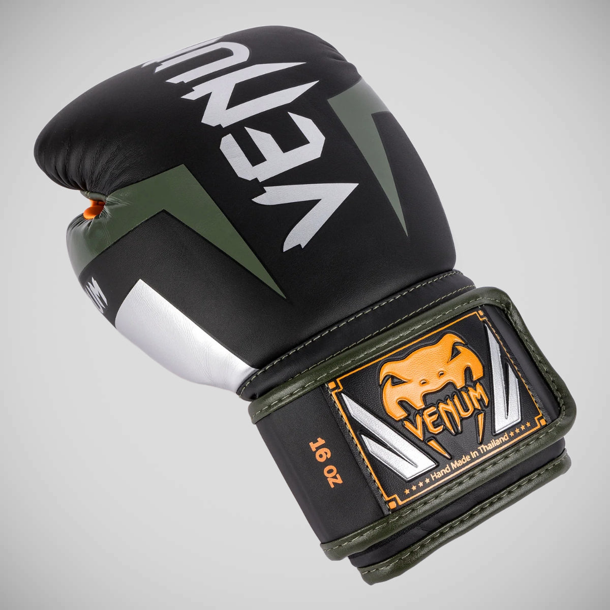 Black/Silver/Khaki Venum Elite Boxing Gloves at Bytomic Trade and Wholesale