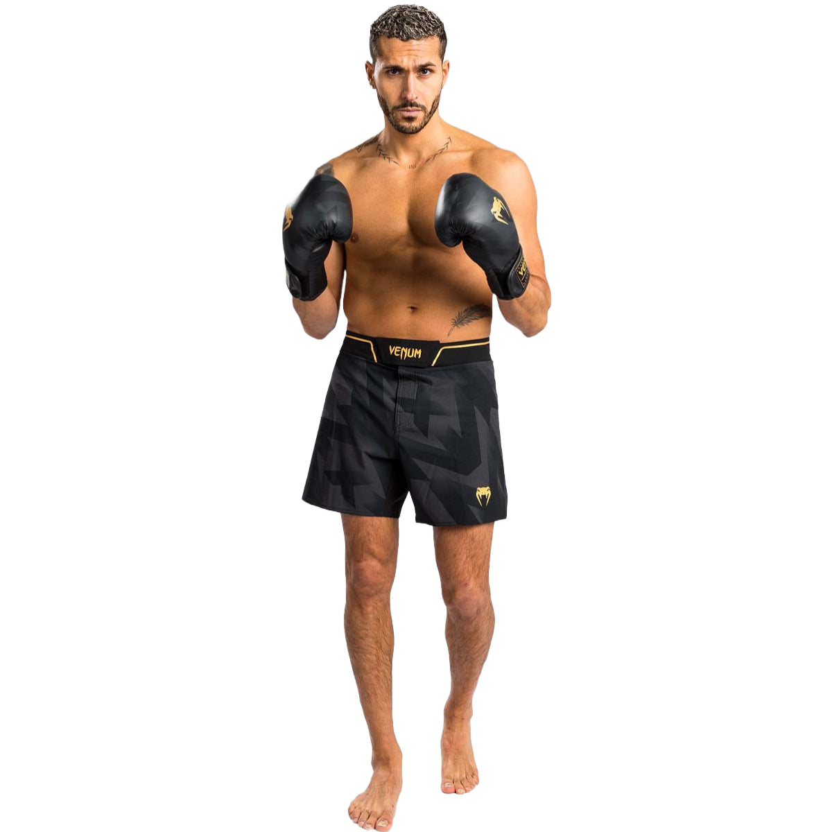 Black/Gold Venum Razor Fight Shorts at Bytomic Trade and Wholesale