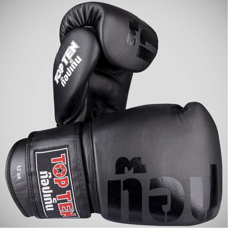 Black Top Ten Ajarn Leather Sparring Gloves    at Bytomic Trade and Wholesale