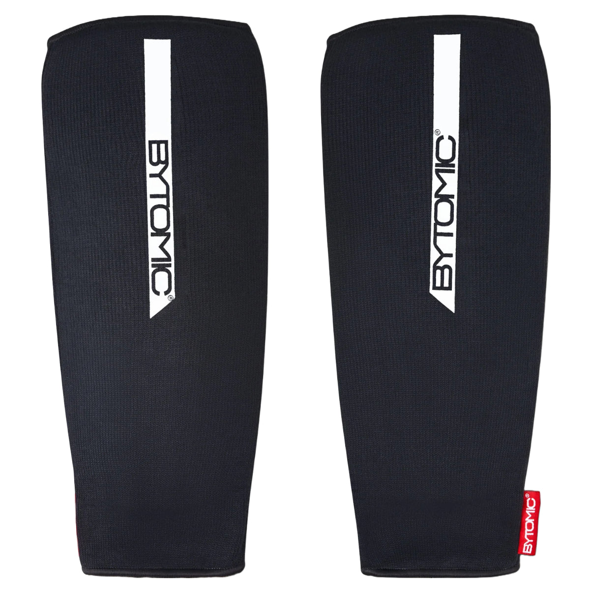 Black/White Bytomic Red Label Elasticated Shin Guards at Bytomic Trade and Wholesale