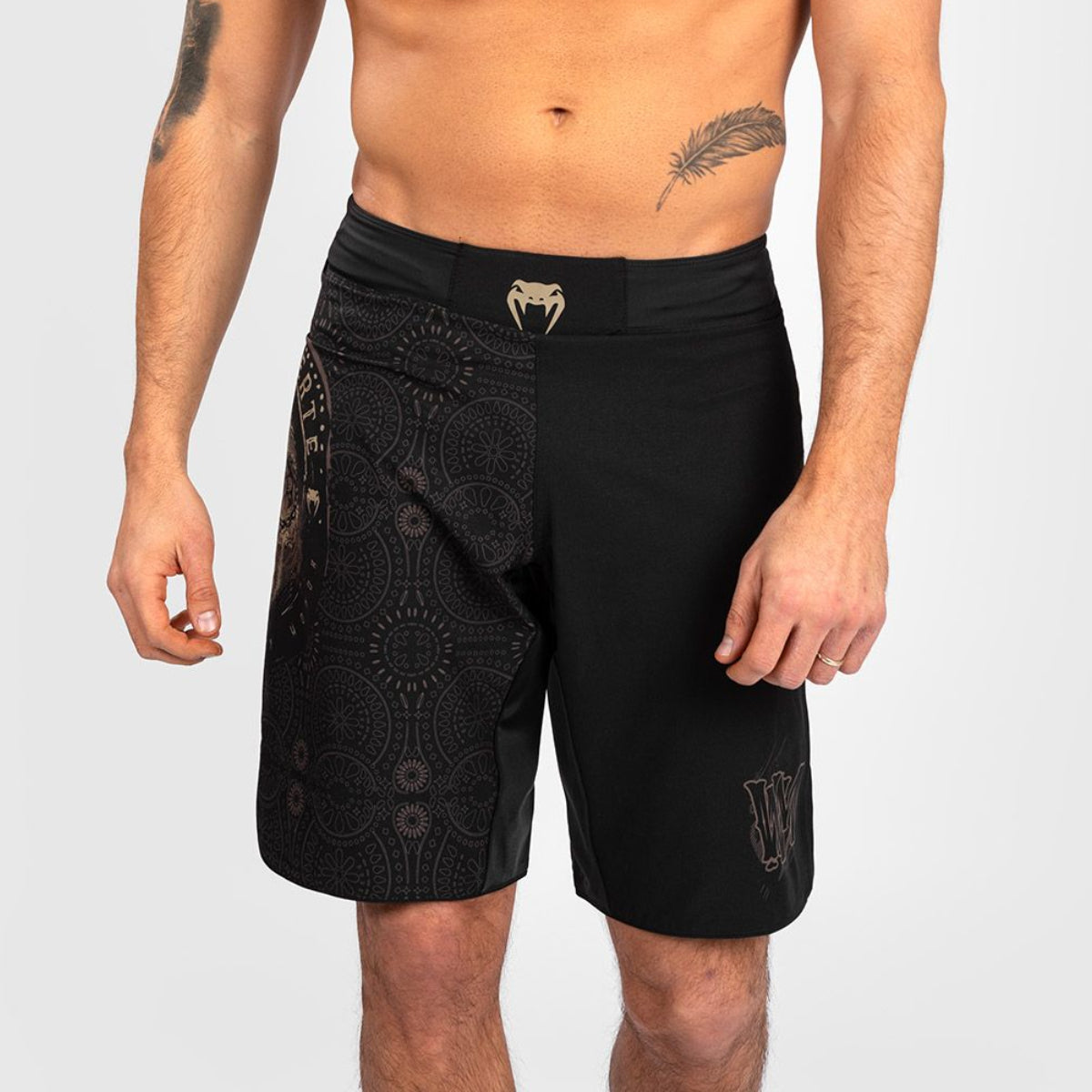Black/Brown Venum Santa Muerte Dark Side Fight Shorts at Bytomic Trade and Wholesale