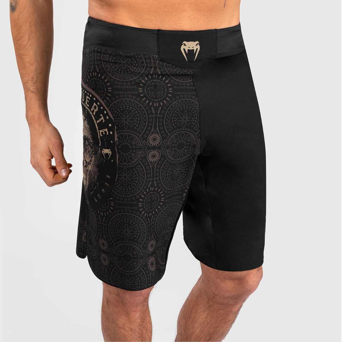 Black/Brown Venum Santa Muerte Dark Side Fight Shorts at Bytomic Trade and Wholesale