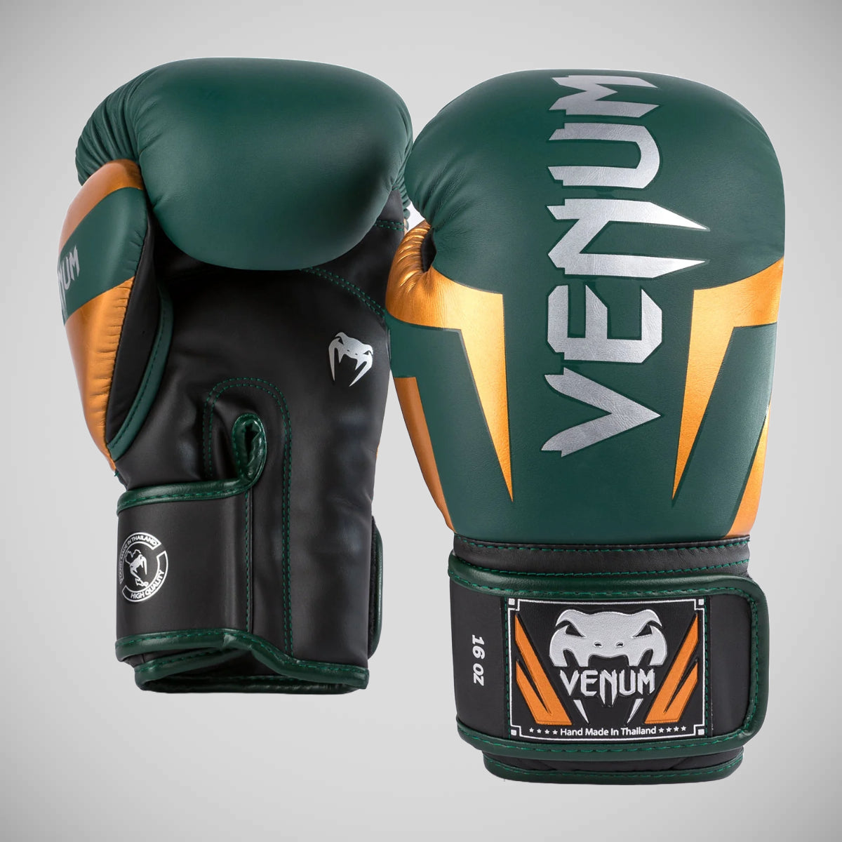 Green/Bronze/Silver Venum Elite Boxing Gloves at Bytomic Trade and Wholesale