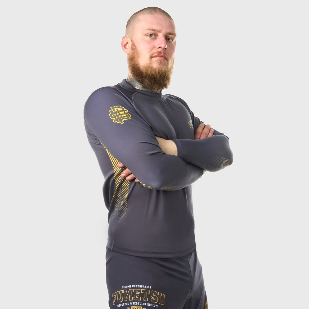 Grey Fumetsu Varsity Long Sleeve Rash Guard at Bytomic Trade and Wholesale