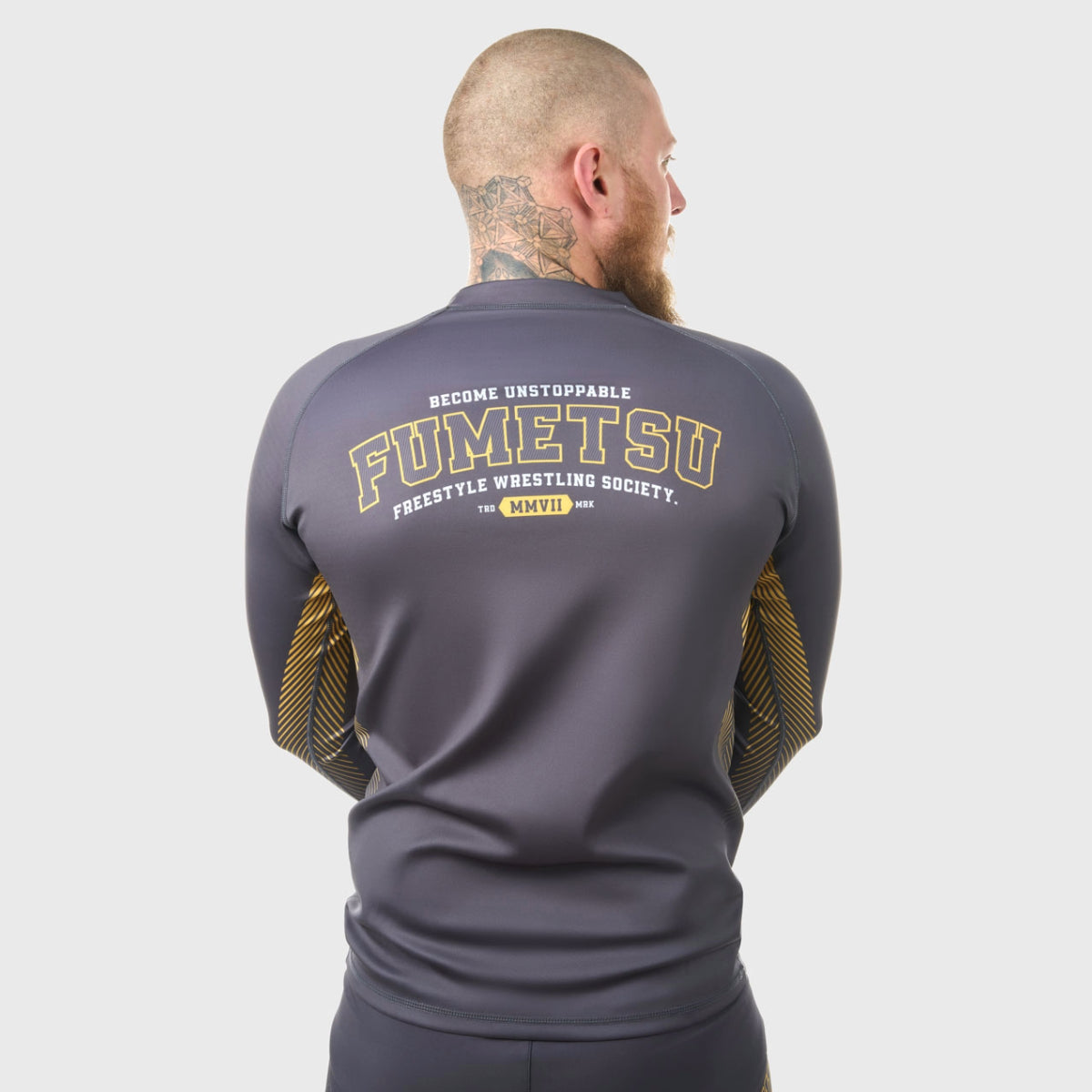 Grey Fumetsu Varsity Long Sleeve Rash Guard at Bytomic Trade and Wholesale
