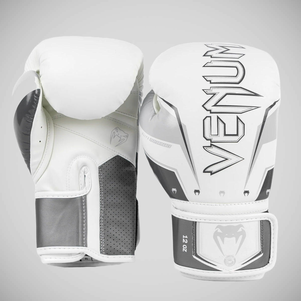 Grey/White Venum Elite Evo Boxing Gloves at Bytomic Trade and Wholesale