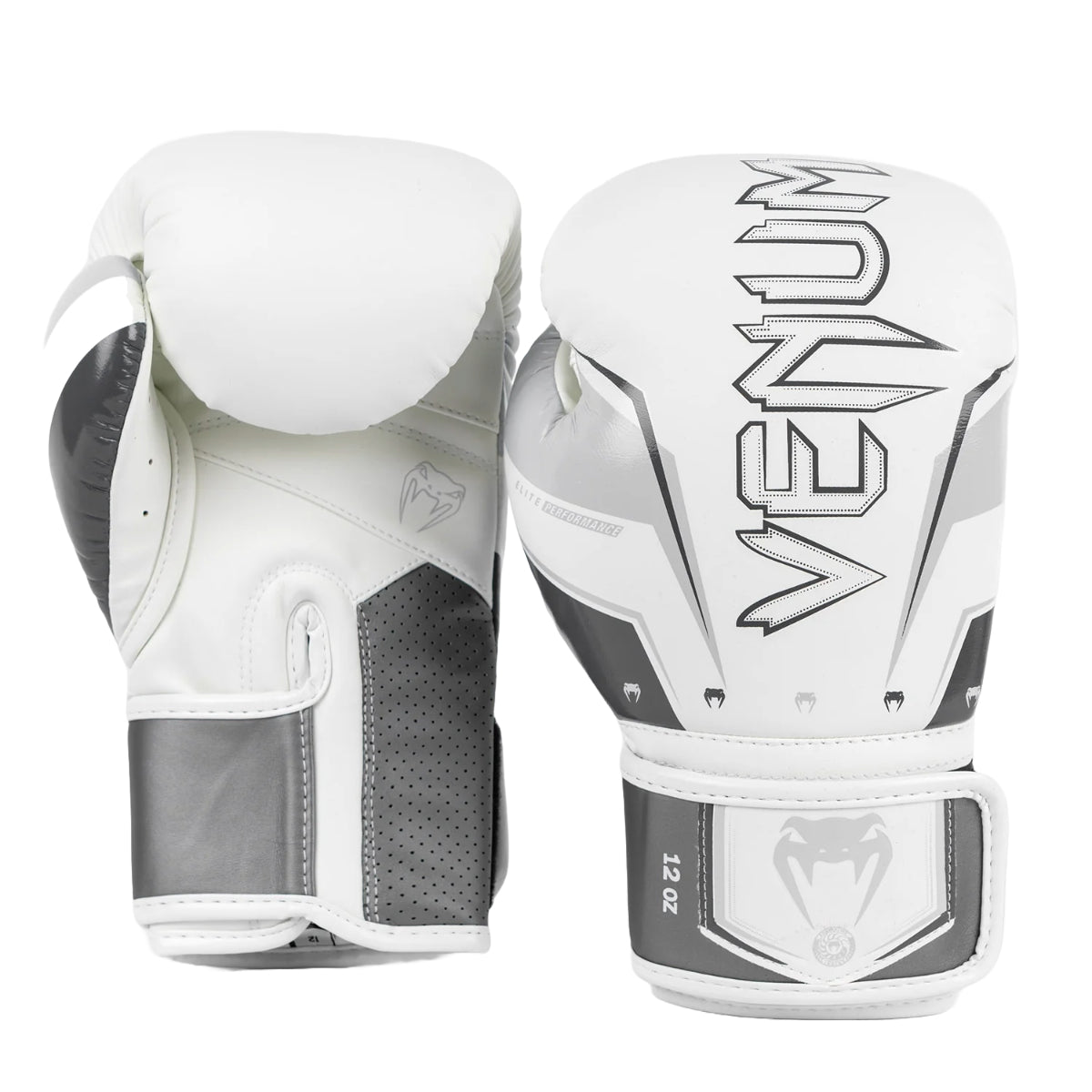 Grey/White Venum Elite Evo Boxing Gloves at Bytomic Trade and Wholesale