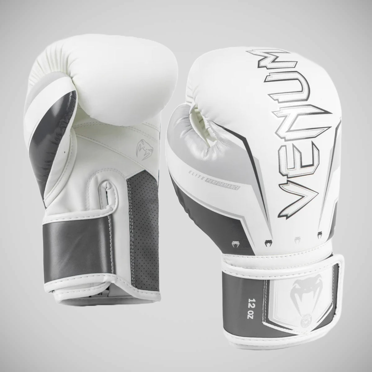 Grey/White Venum Elite Evo Boxing Gloves at Bytomic Trade and Wholesale